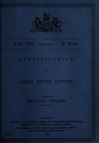 Cover for Specification of James Irvine Lupton