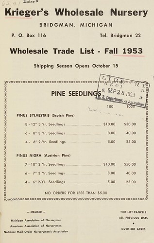 Cover for Wholesale trade list - fall 1953