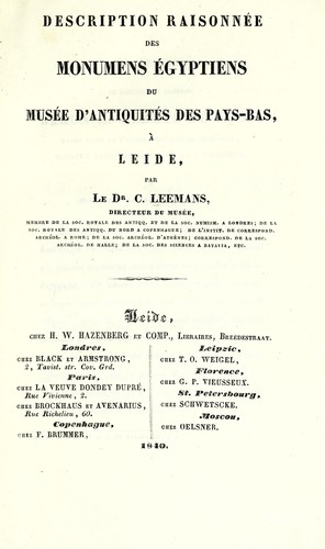 Cover for Description raisonnée des monuments égyptiens du Musée d'antiquities des Pays-Bas, à Leide