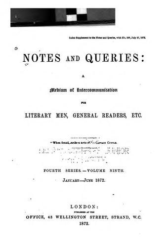 Cover for Notes and Queries: A Medium of Intercommunication for Literary Men, General Readers, Etc
