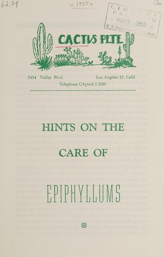 Cover for Hints on the care of epiphyllums