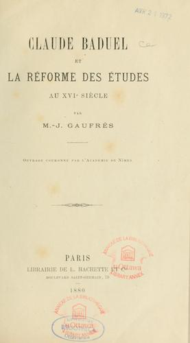 Cover for Claude Baduel et la réforme des études au XVIe siècle