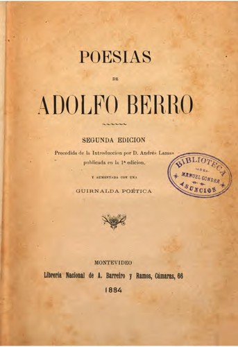 Cover for Poesias de Adolfo Berro.