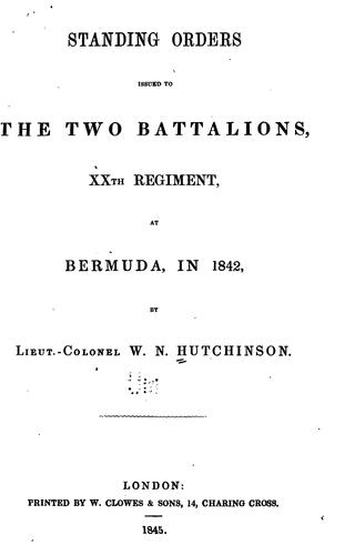 Cover for Standing Orders Issued to the Two Battalions, XXth Regiment, at Bermuda, in 1842