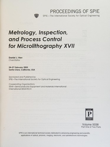 Cover for Metrology, inspection, and process control for microlithography XVII