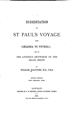 Cover for Dissertation on St. Paul's Voyage from Caesarea to Puteoli: And on the Apostle's Shipwreck on ...