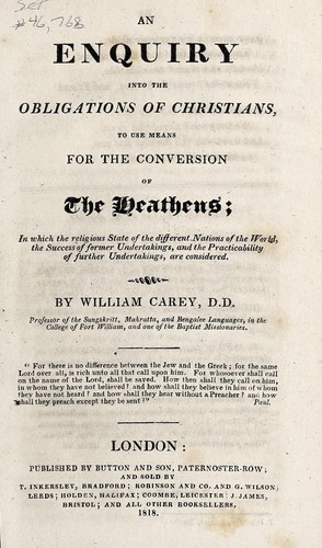 Cover for An Enquiry into the obligations of Christians, to use means for the conversion of the heathens