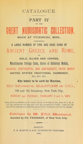 Cover for Part IV of the great numismatic collection made at Vicksburg, Miss. ...