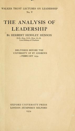 Cover for The analysis of leadership