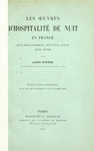 Cover for Les oeuvres d'hospitalité de nuit en France