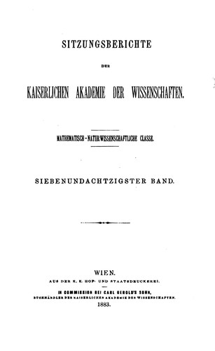 Cover for Sitzungsberichte der Kaiserlichen Akademie der Wissenschaften, Mathematisch-naturwissenschaftliche Classe