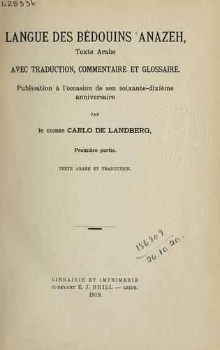 Cover for Langue des Bédouins Anazeh