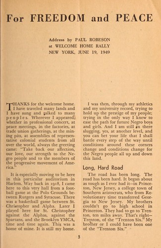 Cover for For freedom and peace