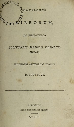 Cover for Catalogus librorum, in Bibliotheca Societatis Medicae Edinburgenae