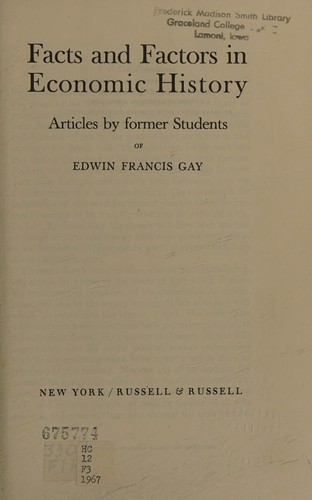 Cover for Facts and factors in economic history