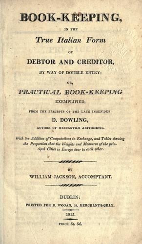 Cover for Book-keeping in the true Italian form of debtor and creditor, by way of double entry