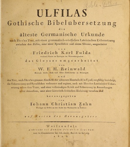 Cover for Ulfilas gothische Bibelübersetzung