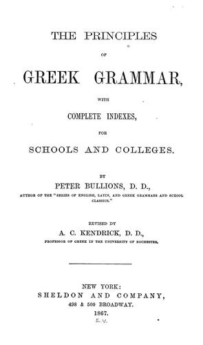 Cover for The principles of Greek grammar