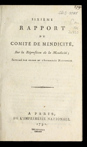 Cover for Sixie  me rapport du Comite  de mendicite , sur la re pression de la mendicite .