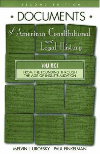 Cover for Documents of American Constitutional and Legal History: Volume I