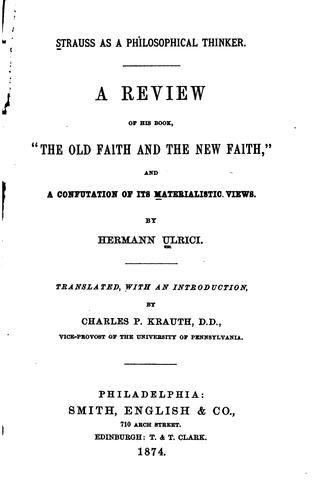 Cover for Strauss as a Philosophical Thinker: A Review of His Book "The Old Faith and ...