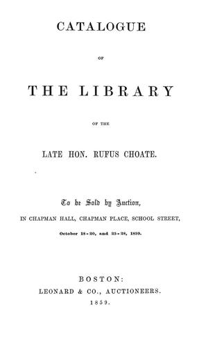 Cover for Catalogue of the library of the late Hon. Rufus Choate