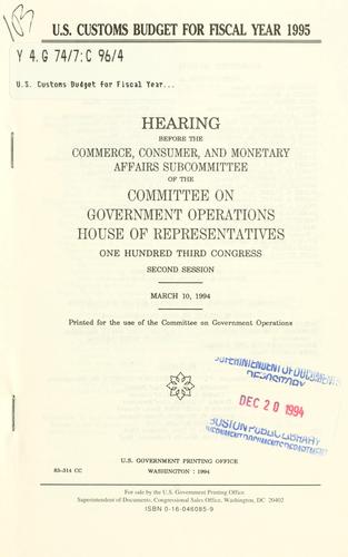 Cover for U.S. Customs budget for fiscal year 1995