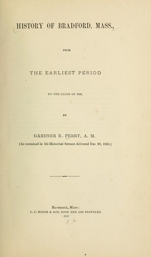 Cover for History of Bradford, Mass