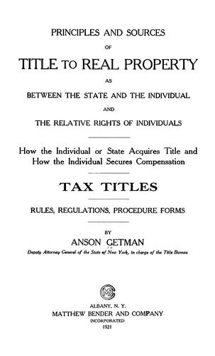 Cover for Principles and sources of title to real property