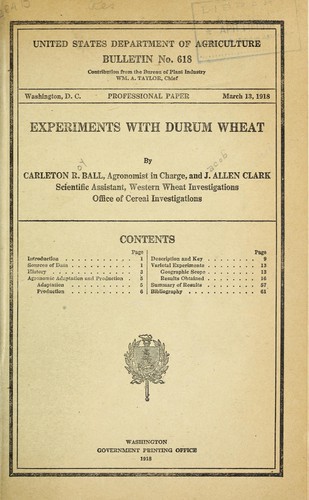 Cover for Experiments with durum wheat