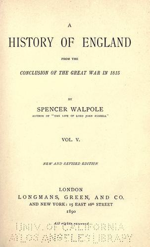 Cover for A history of England from the conclusion of the great war in 1815