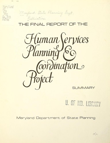 Cover for The final report of the Human Services Planning & Coordination Project