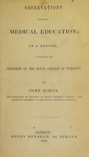 Cover for Observations regarding medical education