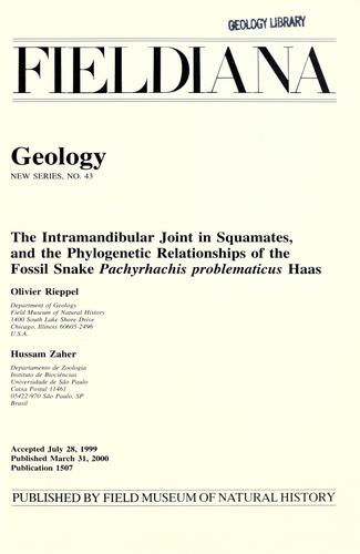 Cover for The intramandibular joint in squamates, and the phylogenetic relationships of the fossil snake Pachyrhachis problematicus Haas