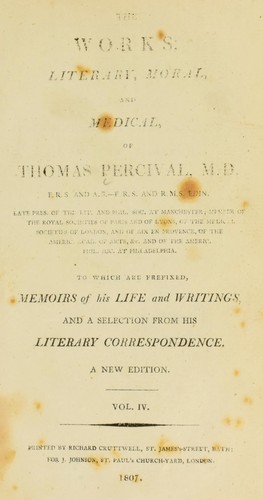 Cover for The works, literary, moral, and medical of Thomas Percival
