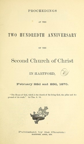 Cover for Proceedings at the two hundredth anniversary of the Second Church of Christ in Hartford
