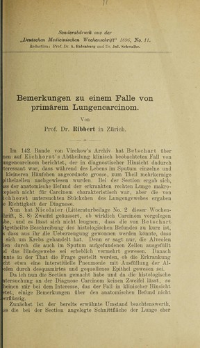 Cover for Bemerkungen zu einem Falle von primärem Lungencarcinom