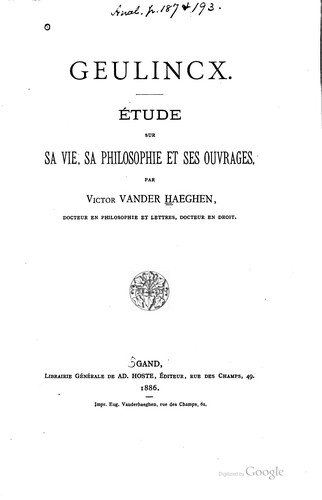 Cover for Geulincx.