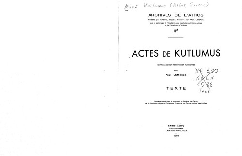 Cover for Actes de Kutlumus