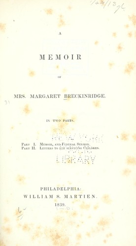 Cover for A Memoir of Mrs. Breckinridge