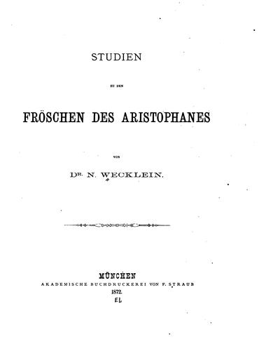 Cover for Studien zu den Fröschen des Aristophanes