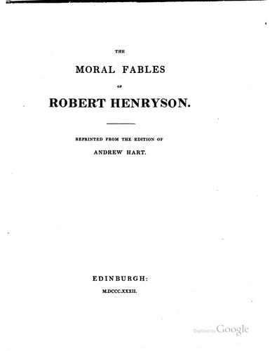 Cover for The moral fables of Robert Henryson.