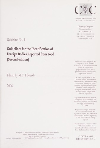 Cover for Guidelines for the identification of foreign bodies reported from food