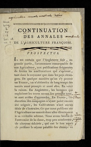 Cover for Continuation des Annales de l'agriculture franc ʹoise