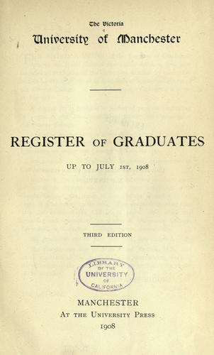 Cover for The Victoria university of Manchester