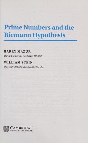 Cover for Prime numbers and the Riemann hypothesis