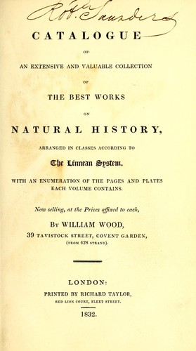 Cover for Catalogue of an extensive and valuable collection of the best works on natural history