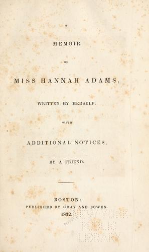 Cover for A memoir of Miss Hannah Adams