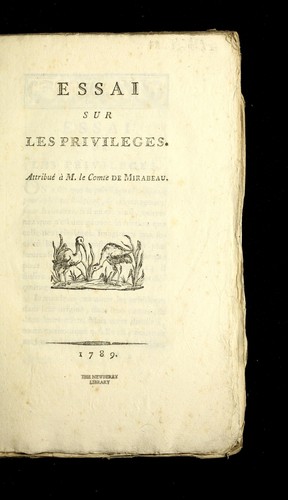 Cover for Essai sur les privileges