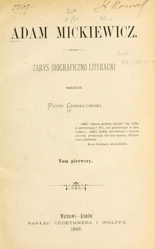 Cover for Adam Mickiewicz